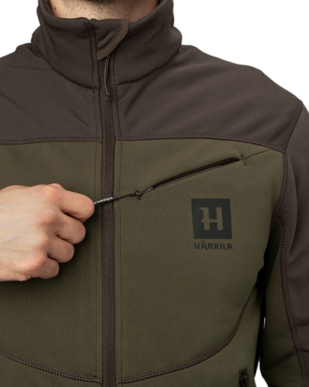 Willow Green Shadow Grey Coloured Harkila Olaf Fleece Jacket on white background
#colour_willow-green-shadow-grey