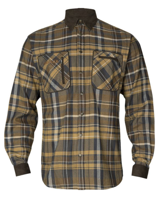 Antique Bronze Coloured Harkila Pajala Check Shirt on white background #colour_antique-bronze