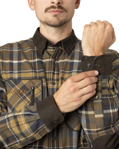 Antique Bronze Coloured Harkila Pajala Check Shirt on white background #colour_antique-bronze