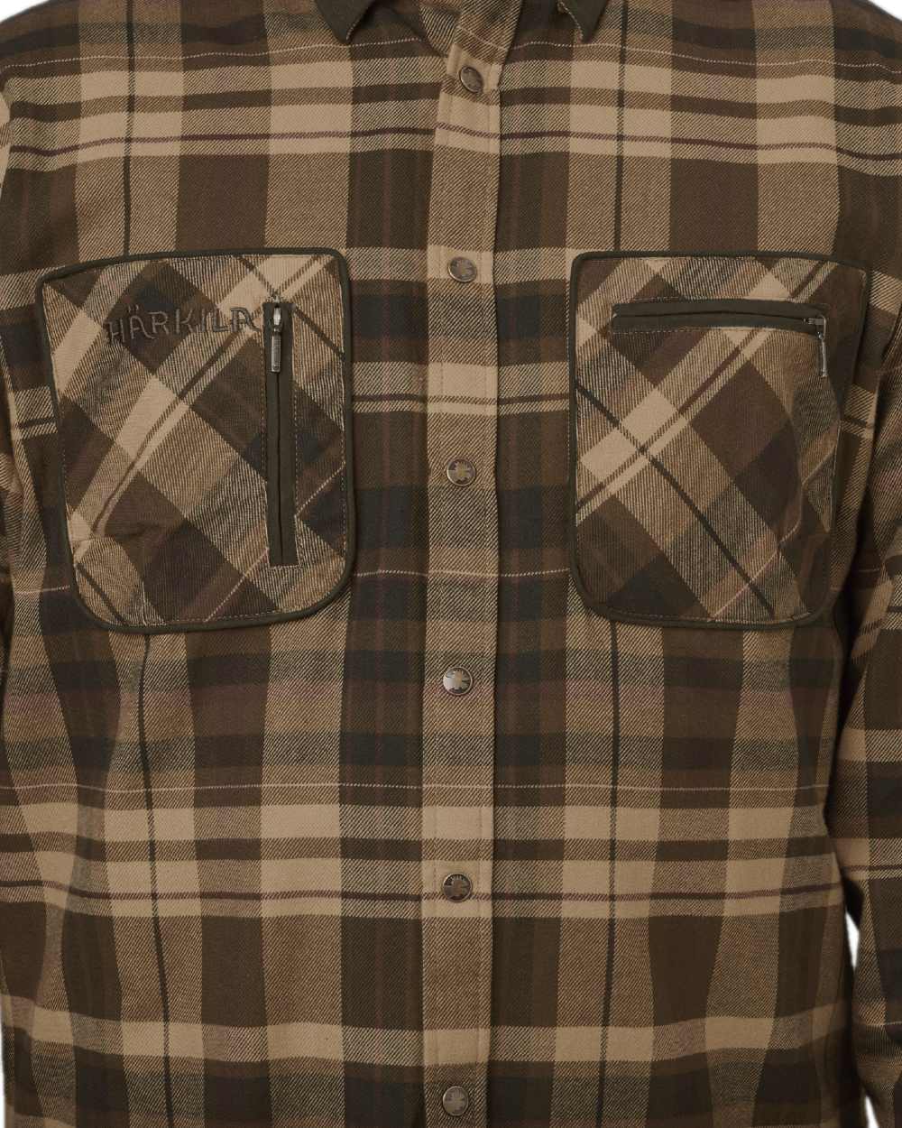 Beige Brown Coloured Harkila Pajala Check Shirt on white background #colour_beige-brown