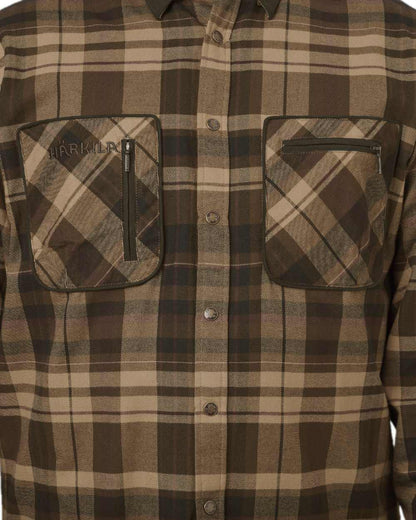 Beige Brown Coloured Harkila Pajala Check Shirt on white background #colour_beige-brown