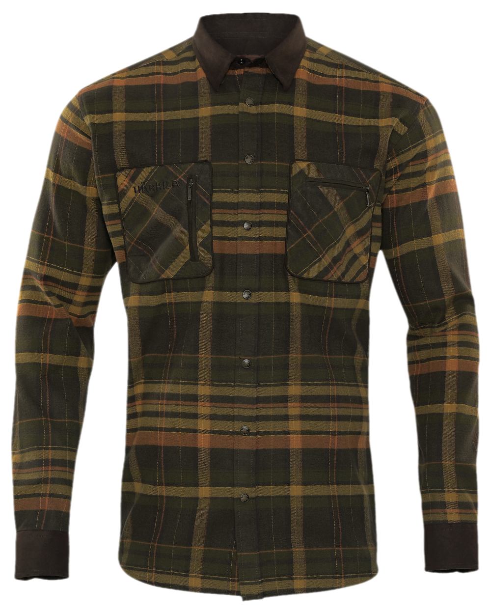 Green Brown Coloured Harkila Pajala Check Shirt on white background #colour_green-brown