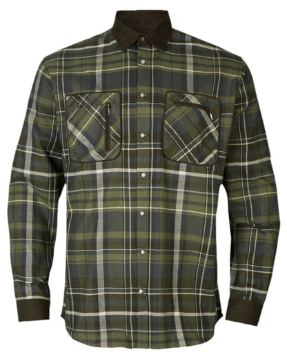 Olive Check Coloured Harkila Pajala Check Shirt on white background #colour_olive-check