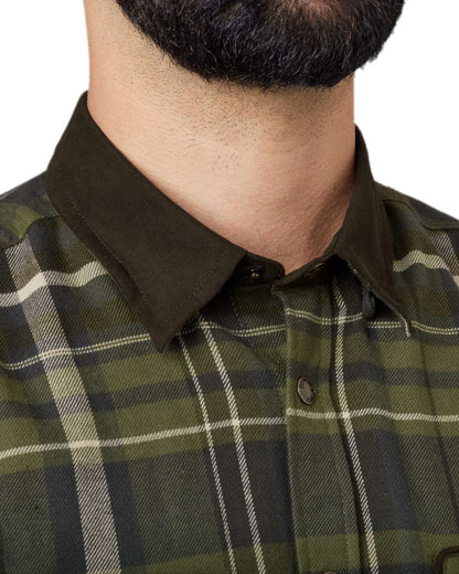 Olive Check Coloured Harkila Pajala Check Shirt on white background #colour_olive-check