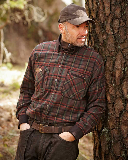 Red Check Coloured Harkila Pajala Check Shirt on outdoor background #colour_red-check