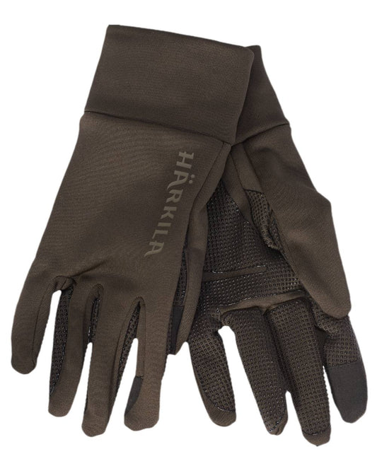 Shadow Brown Coloured Harkila Power Stretch Gloves on white background #colour_shadow-brown