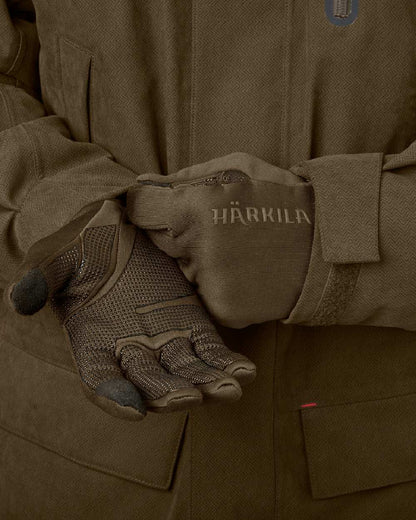 Willow Green Coloured Harkila Power Stretch Gloves on white background #colour_willow-green