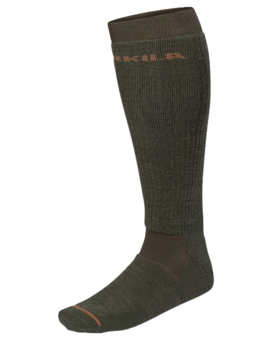 Green Shadow Brown Coloured Harkila Pro Hunter 2.0 Long Socks on white background #colour_green-shadow-brown
