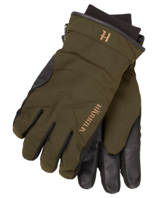 Willow Green Shadow Brown Coloured Harkila Pro Hunter GTX Gloves on white background #colour_wilow-green-shadow-brown