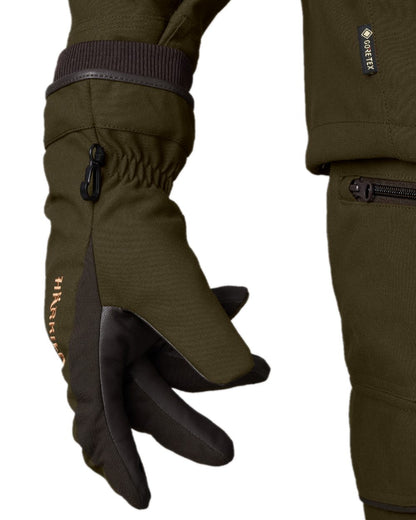 Willow Green Shadow Brown Coloured Harkila Pro Hunter GTX Gloves on white background #colour_wilow-green-shadow-brown
