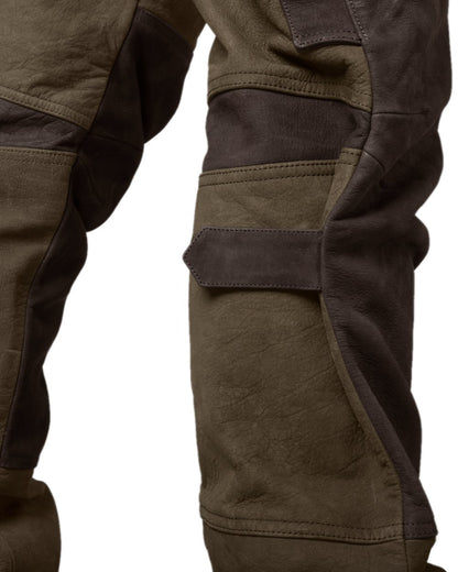 Willow Green Coloured Harkila Pro Hunter Leather Trousers on white background #colour_willow-green