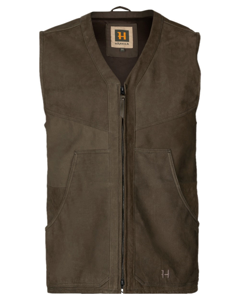 Willow Green Coloured Harkila Pro Hunter Leather Waistcoat on white background #colour_willow-green