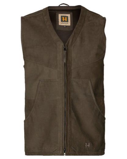 Willow Green Coloured Harkila Pro Hunter Leather Waistcoat on white background #colour_willow-green