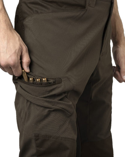 Slate Brown Willow Green Coloured Harkila Ragnar Trousers on white background #colour_slate-brown-willow-green