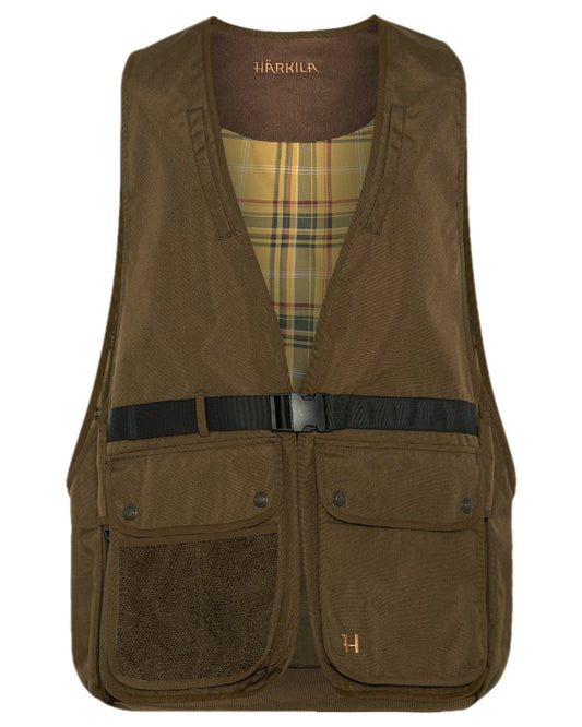 Warm Olive Coloured Harkila Retrieve Dummy Waistcoat on white background #colour_warm-olive