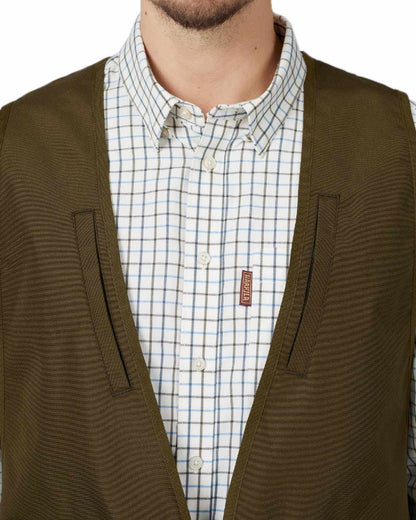 Warm Olive Coloured Harkila Retrieve Dummy Waistcoat on white background #colour_warm-olive