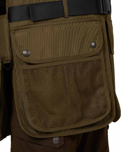 Warm Olive Coloured Harkila Retrieve Dummy Waistcoat on white background #colour_warm-olive