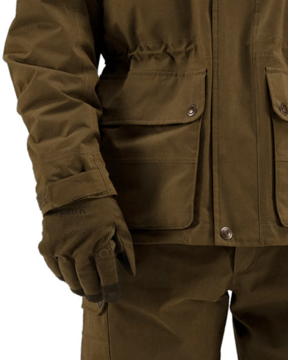 Dark Warm Olive Coloured Harkila Retrieve HWS Gloves on white background #colour_dark-warm-olive