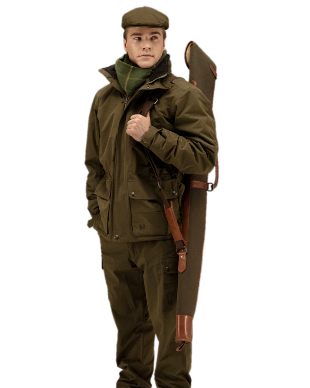 Warm Olive Coloured Harkila Retrieve Shotgun Slip on white background #colour_warm-olive