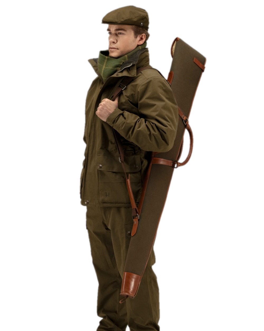 Warm Olive Coloured Harkila Retrieve Shotgun Slip on white background #colour_warm-olive