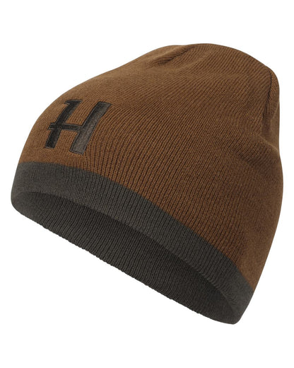 Shadow Brown Rustique Clay Coloured Harkila Reversible Beanie on white background #colour_shadow-brown-rustique-clay