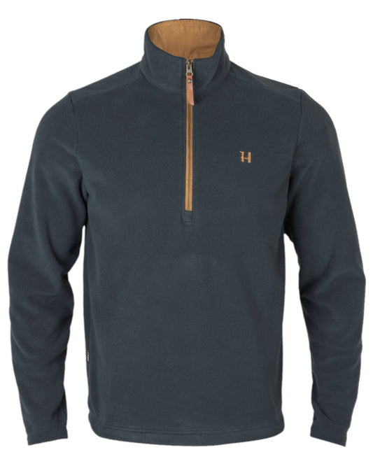 Dark Navy Coloured Harkila Sandhem 200 Fleece Pullover on white background #colour_dark-navy