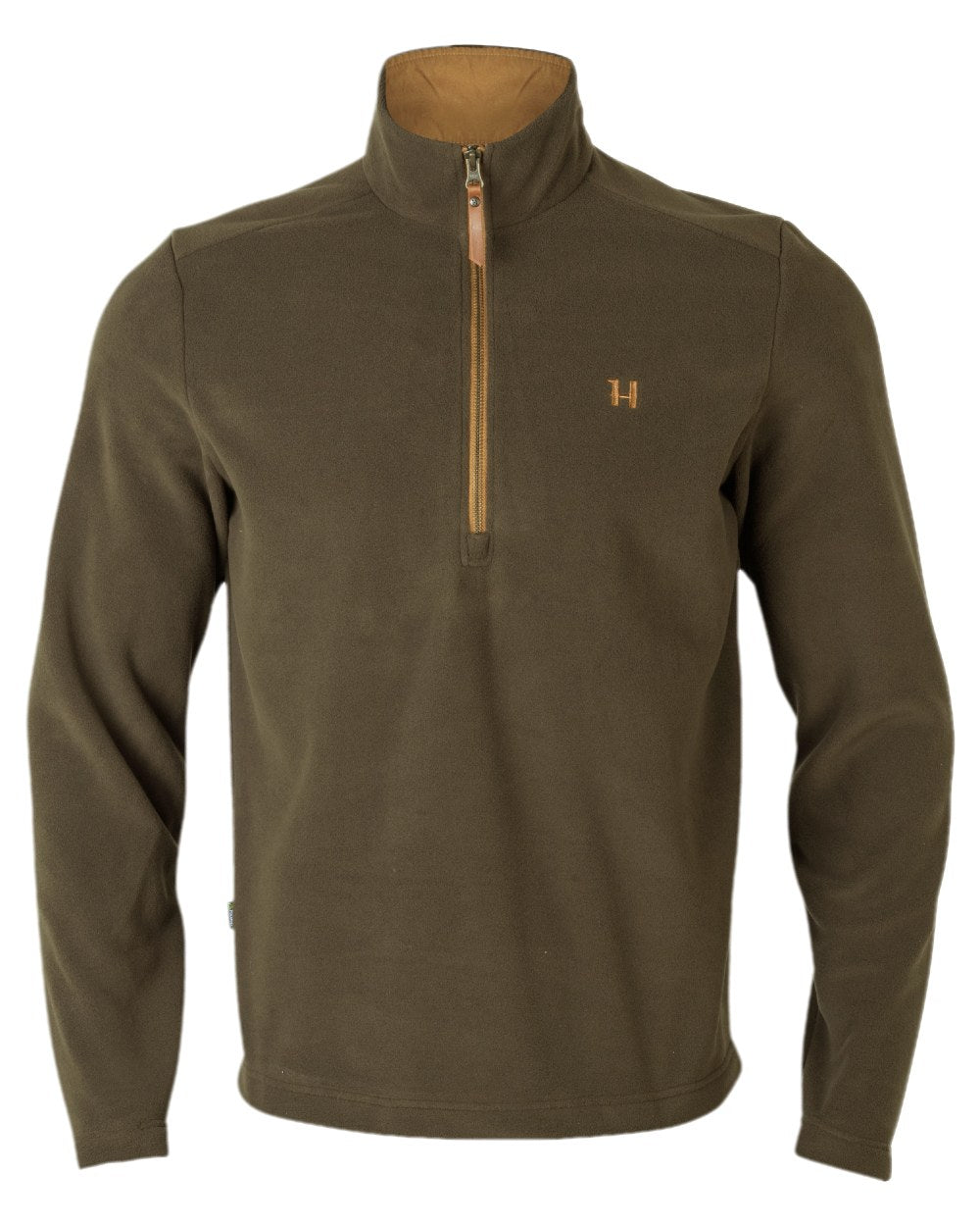 Willow Green Coloured Harkila Sandhem 200 Fleece Pullover on white background #colour_willow-green