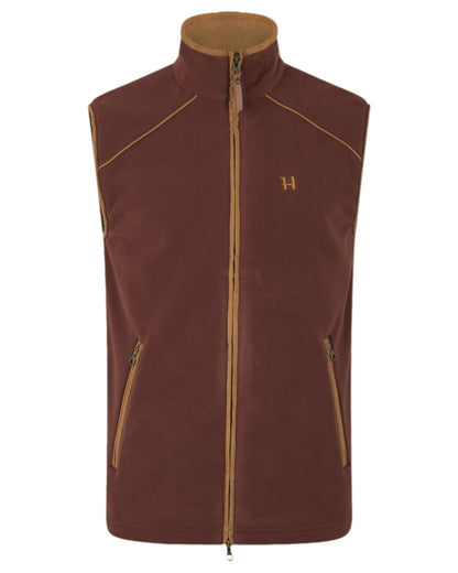 Burgundy Coloured Harkila Sandhem 200 Fleece Waistcoat on white background #colour_burgundy