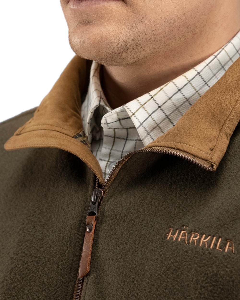 Willow Green Melange Coloured Harkila Sandhem Fleece Pullover on white background #colour_willow-green-melange
