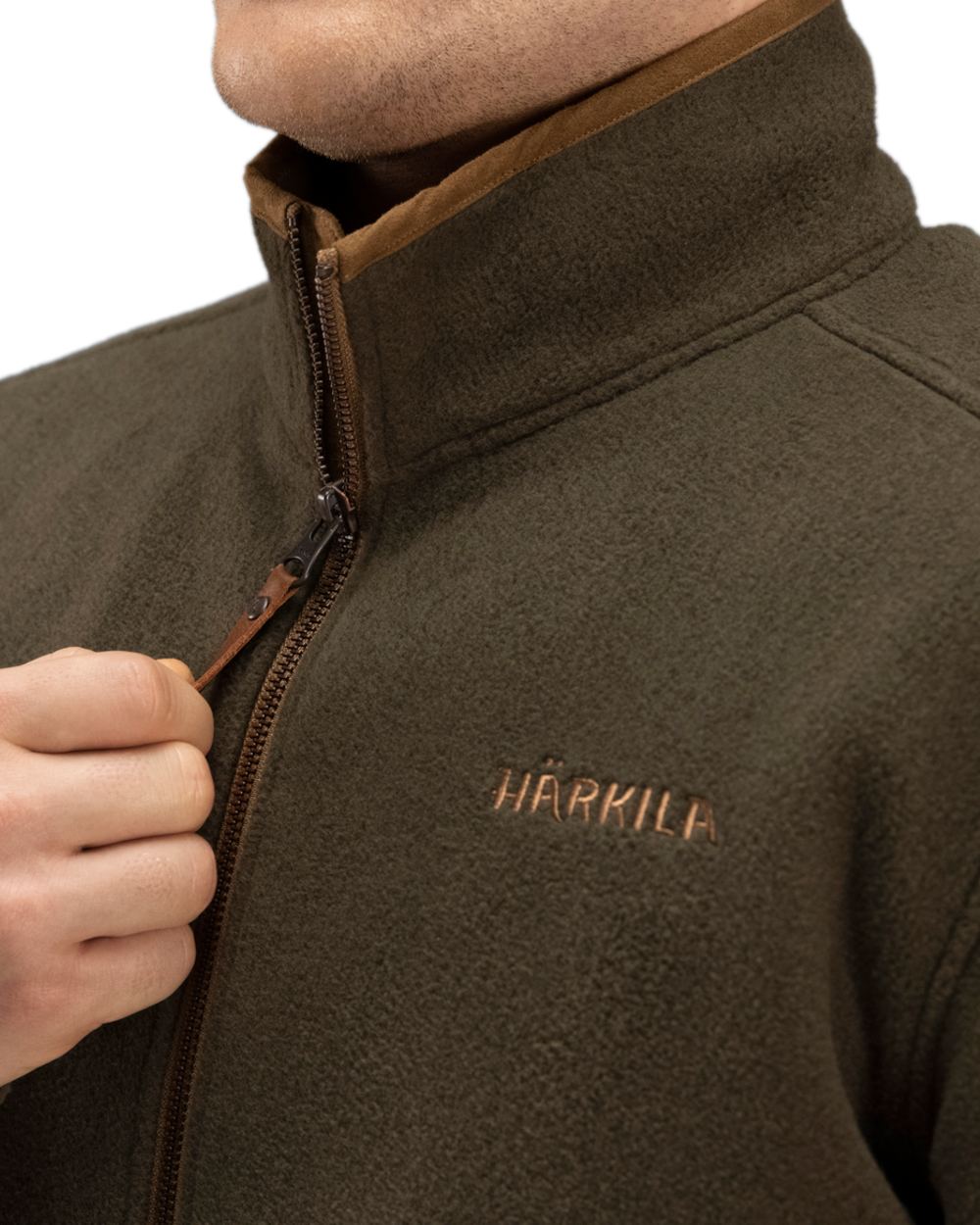 Willow Green Melange Coloured Harkila Sandhem Fleece Pullover on white background #colour_willow-green-melange