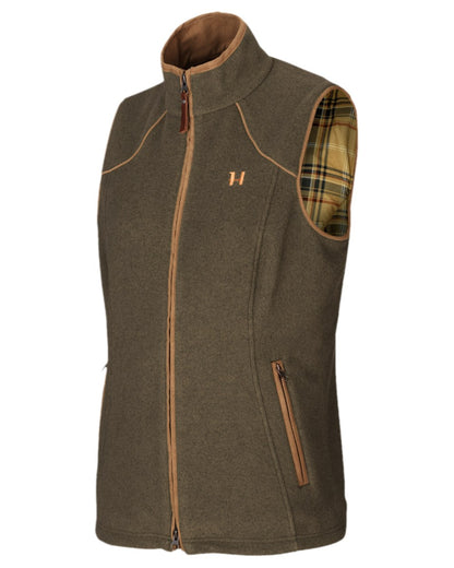 Willow Green Melange Coloured Harkila Sandhem Lady Fleece Waistcoat on white background #colour_willow-green-melange