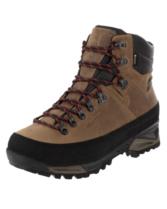 Mid Brown Coloured Harkila Saxnas GTX Boots on white background #colour_mid-brown