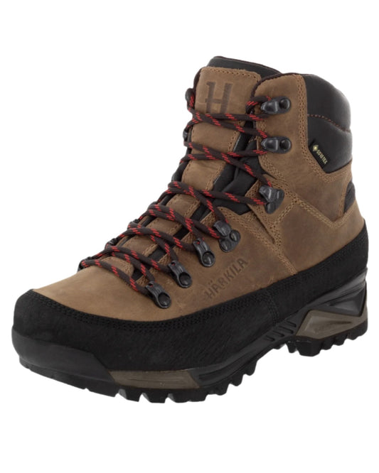 Mid Brown Coloured Harkila Saxnas Womens GTX Boots on white background #colour_mid-brown