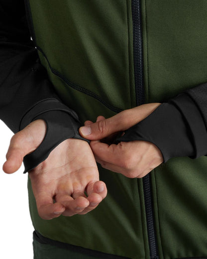 Duffel Green Black Coloured Harkila Scandinavian Fleece Jacket on white background #colour_duffel-green-black