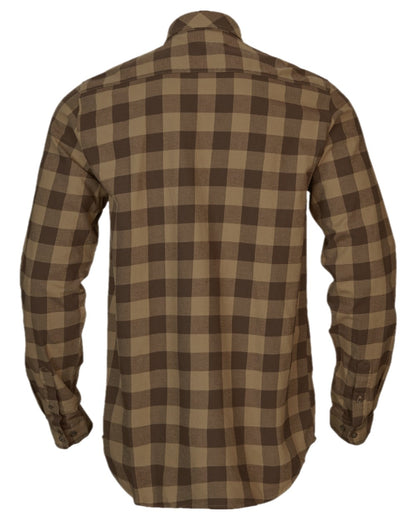 Antique Bronze Check Coloured Harkila Scandinavian Long Sleeve Shirt on white background #colour_antique-bronze-check