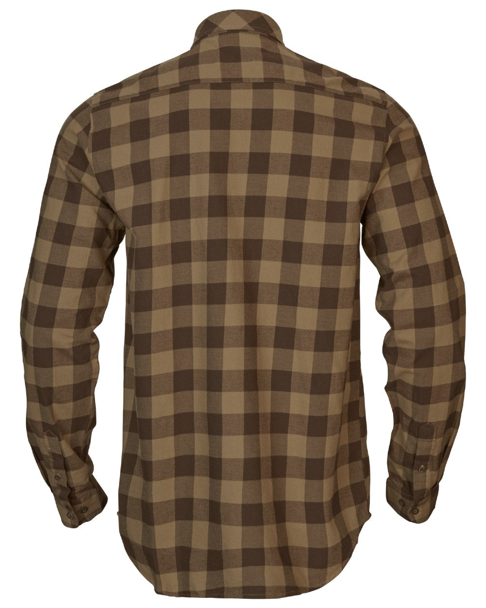 Antique Bronze Check coloured Harkila Scandinavian Long Sleeve Shirt on white background #colour_antique-bronze-check