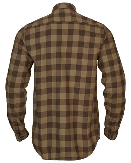 Antique Bronze Check coloured Harkila Scandinavian Long Sleeve Shirt on white background #colour_antique-bronze-check