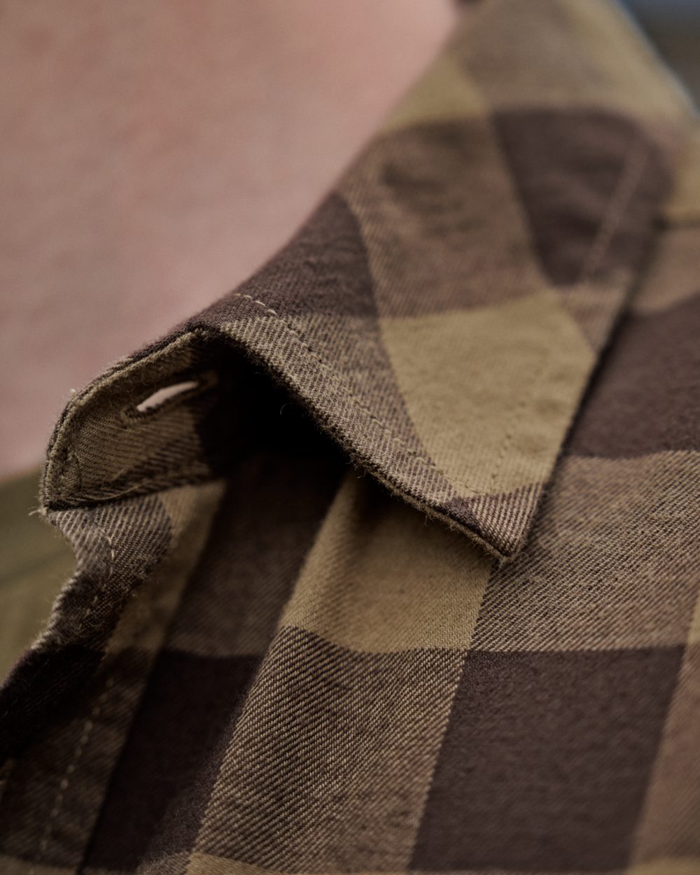 Antique Bronze Check coloured Harkila Scandinavian Long Sleeve Shirt on outdoor background #colour_antique-bronze-check