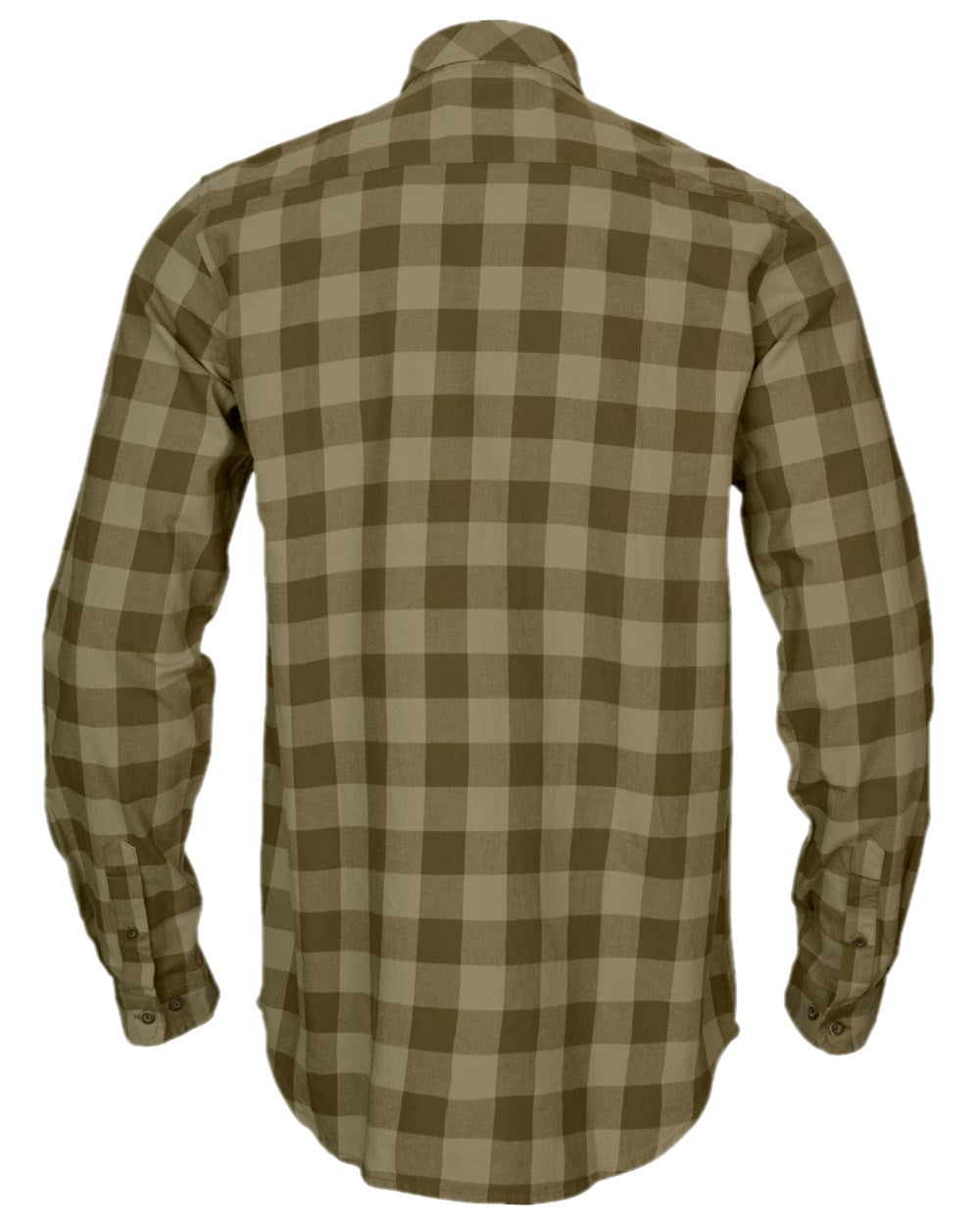 Dark Olive Check Coloured Harkila Scandinavian Long Sleeve Shirt on white background #colour_dark-olive-check