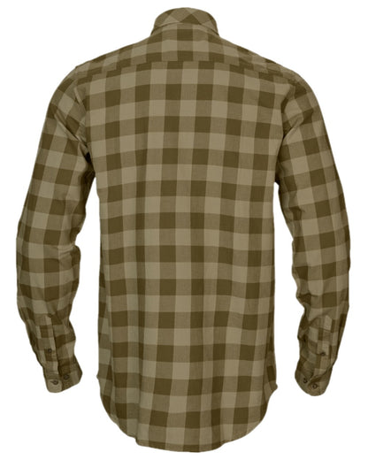 Dark Olive Check Coloured Harkila Scandinavian Long Sleeve Shirt on white background #colour_dark-olive-check