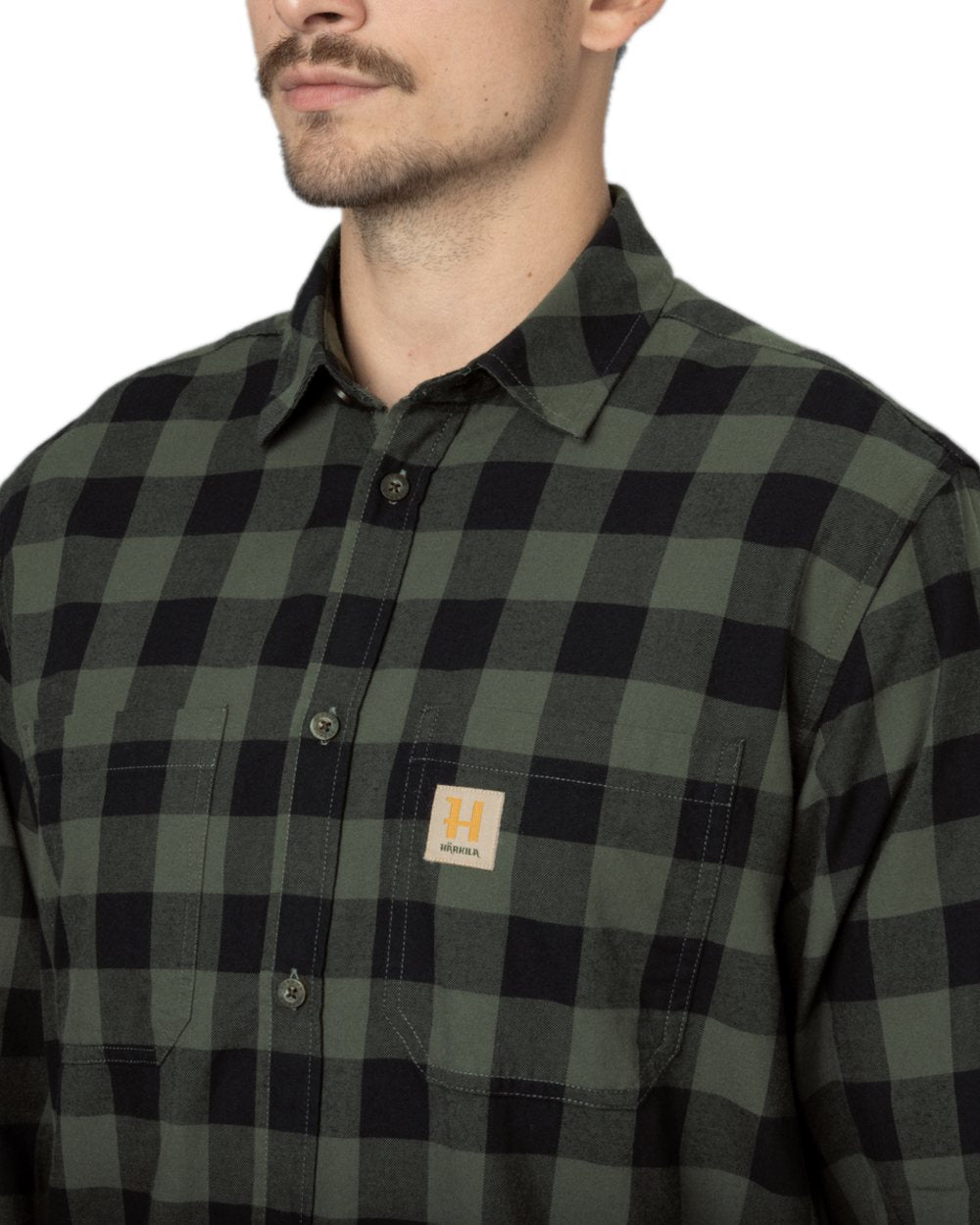 Green Check Coloured Harkila Scandinavian Long Sleeve Shirt on white background #colour_green-check