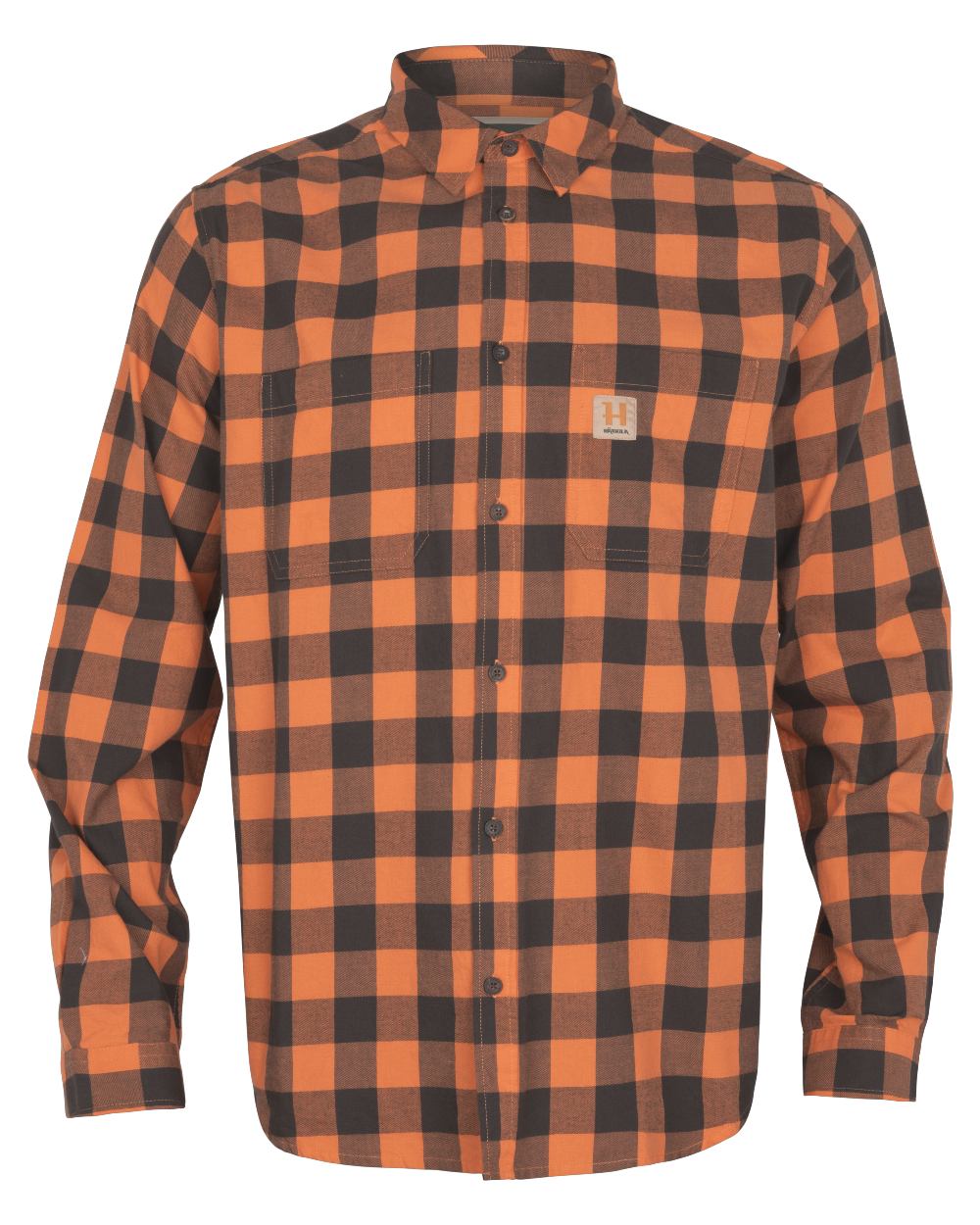 Mandarin Check Coloured Harkila Scandinavian Long Sleeve Shirt on white background #colour_mandarin-check