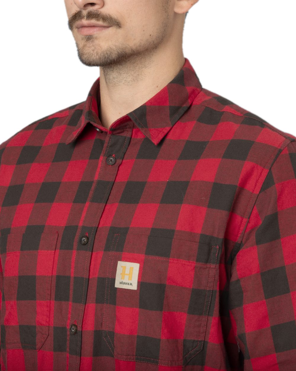 Red Check Coloured Harkila Scandinavian Long Sleeve Shirt on white background #colour_red-check