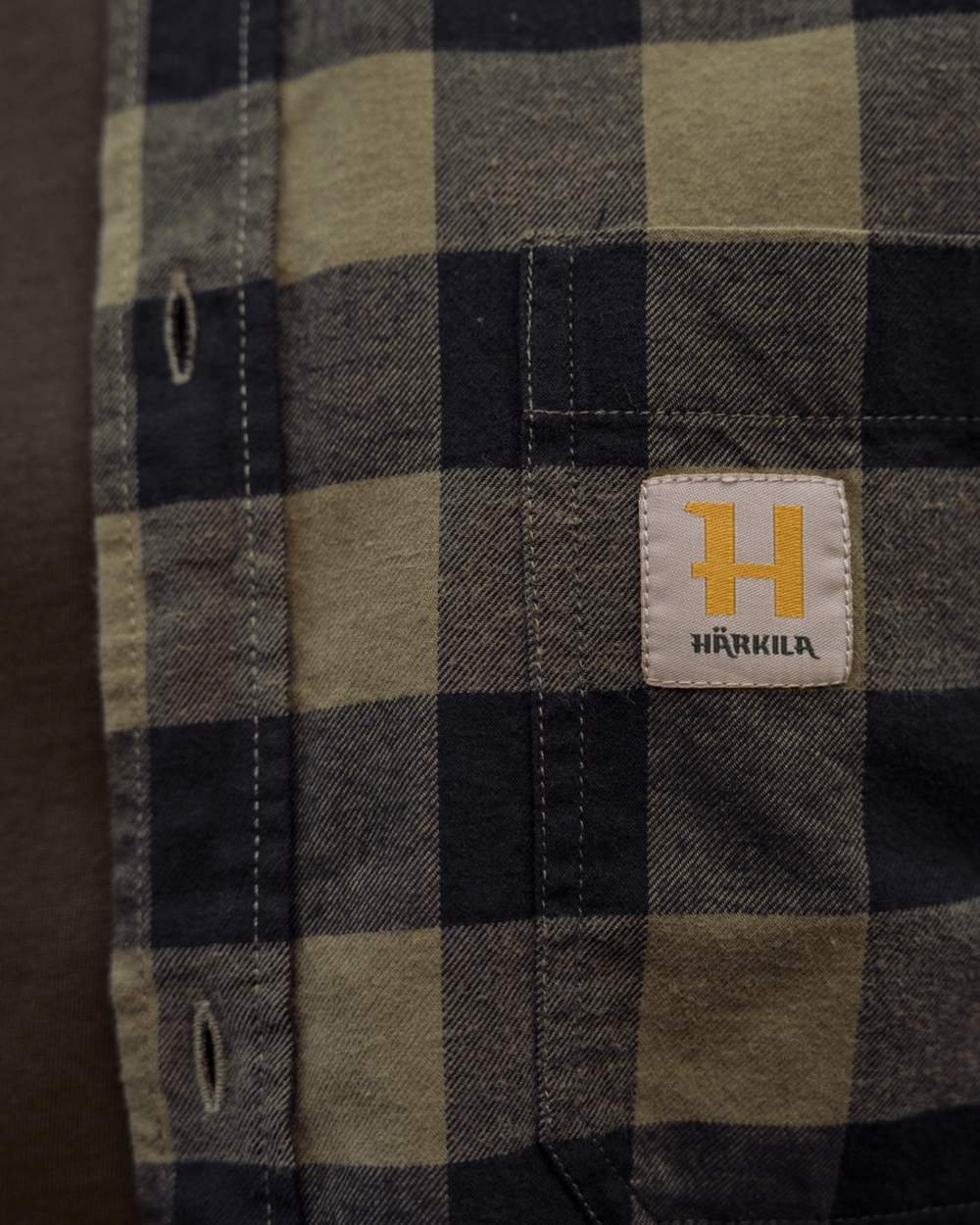 Tarmac Check coloured Harkila Scandinavian Long Sleeve Shirt on outdoor background #colour_tarmac-check