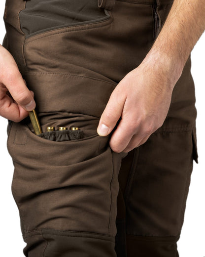 Slate Brown Shadow Brown Coloured Harkila Scandinavian Trousers on white background #colour_slate-brown-shadow-brown