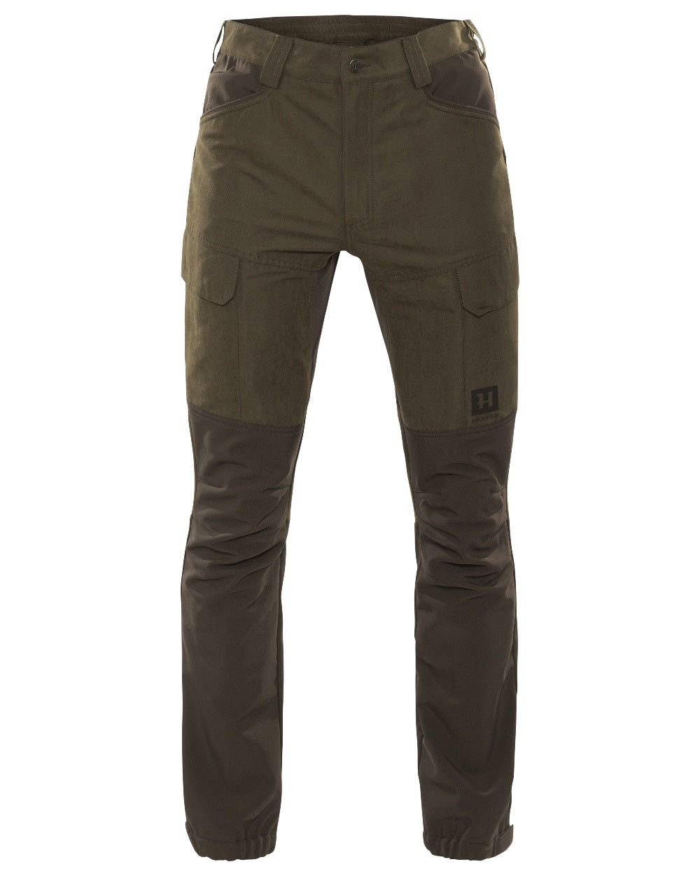 Willow Green Deep Brown Coloured Harkila Scandinavian Trousers on white background #colour_willow-green-deep-brown