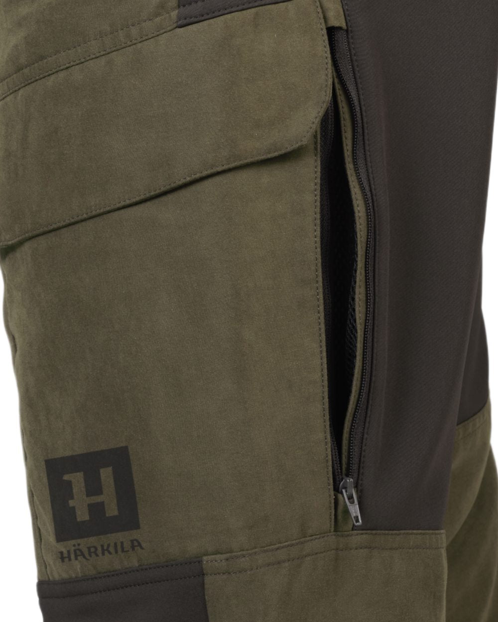 Willow Green Deep Brown Coloured Harkila Scandinavian Trousers on white background #colour_willow-green-deep-brown