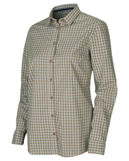 Heritage Blue Check Coloured Harkila Selja Lady Long Sleeved Shirt on white background #colour_heritage-blue-check