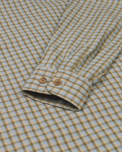 Heritage Blue Check Coloured Harkila Selja Lady Long Sleeved Shirt on white background #colour_heritage-blue-check
