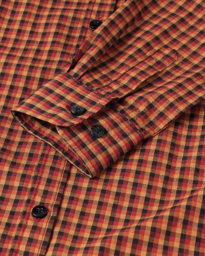 Red Black Check Coloured Harkila Selja Lady Long Sleeved Shirt on white background #colour_red-black-check